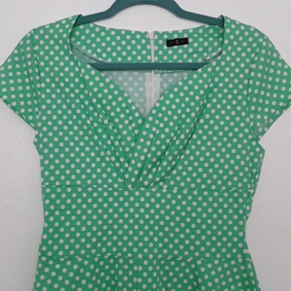 Pinup Mint Green Dress with Pokadots - Picture 2 of 4